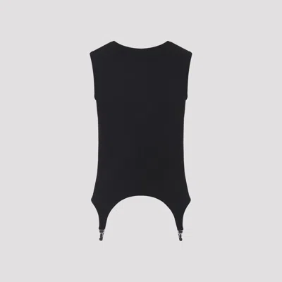 Jean Paul Gaultier Ribbed Cotton Lingerie Garter Top In Black