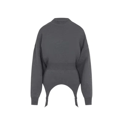 Jean Paul Gaultier High Neck Bat Sleeves Lingerie Garter Pullover Sweater In Gray