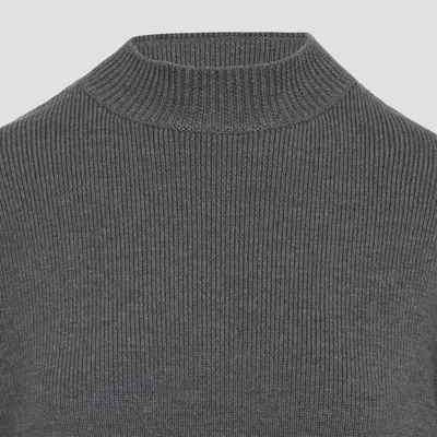 Jean Paul Gaultier High Neck Bat Sleeves Lingerie Garter Pullover Sweater In Gray