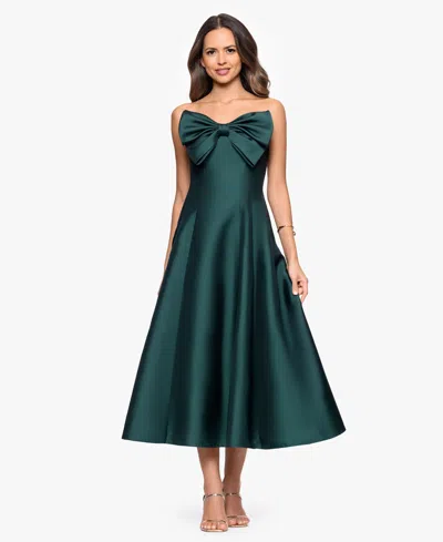 Betsy & Adam "coulette" Satin Bow Strapless Midi Dress In Green