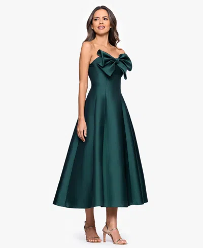 Betsy & Adam "coulette" Satin Bow Strapless Midi Dress In Green