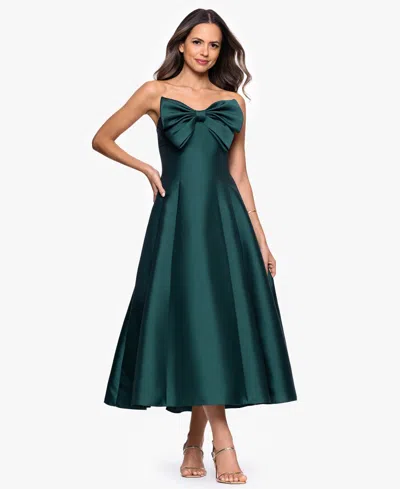 Betsy & Adam "coulette" Satin Bow Strapless Midi Dress In Green