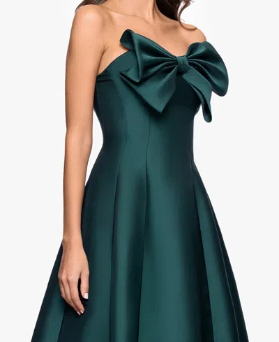 Betsy & Adam "coulette" Satin Bow Strapless Midi Dress In Green