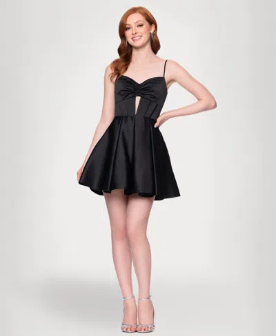 Blondie Nites Juniors' Mesh Insert A-line Short Dress In Black