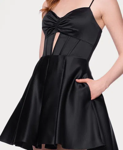 Blondie Nites Juniors' Mesh Insert A-line Short Dress In Black