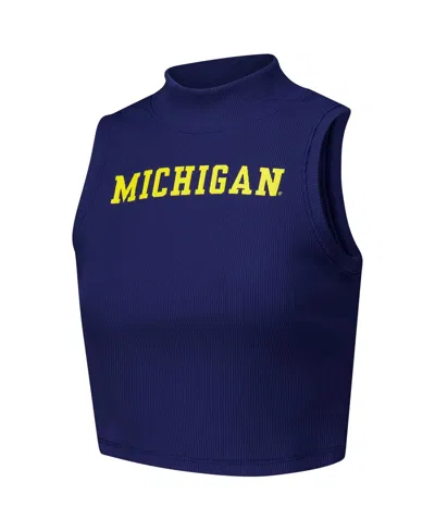 Zoozatz Women's Navy Michigan Wolverines Cropped Tank Top In Blue