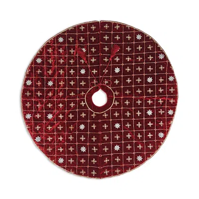 Sudha Pennathur Red Velvet Tree Skirt With Silver & Gold Snowflake, 50 In Red