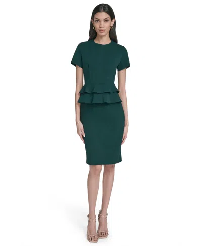 Calvin Klein Petite Peplum Sheath Dress In Green
