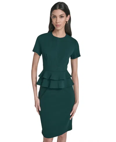 Calvin Klein Petite Peplum Sheath Dress In Green