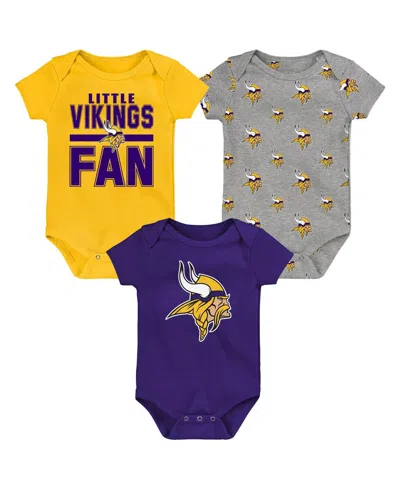 Outerstuff Newborn 3-piece Minnesota Vikings Little Tike Bodysuit Set In Multi