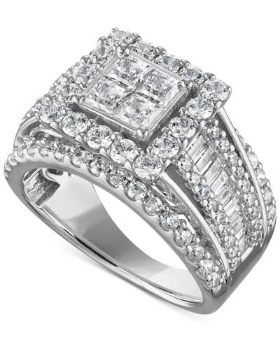 Macy's Diamond Quad Halo Engagement Ring (3 Ct. T.w.) In 14k White Gold In Metallic