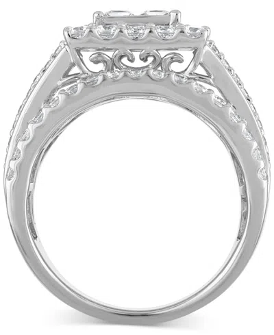 Macy's Diamond Quad Halo Engagement Ring (3 Ct. T.w.) In 14k White Gold In Metallic