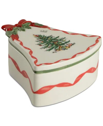 Spode Christmas Tree Ribbons Bell Shaped Lidded Decorative Porcelain Box In Multi