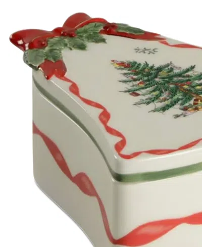 Spode Christmas Tree Ribbons Bell Shaped Lidded Decorative Porcelain Box In Multi