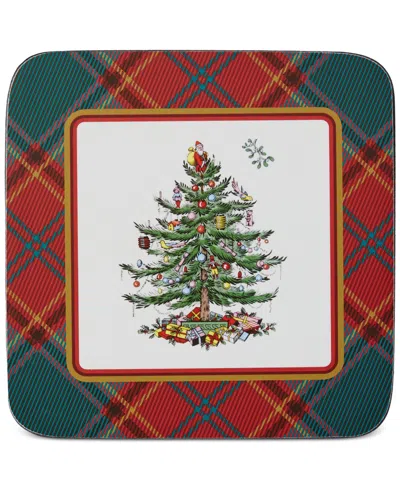Spode Christmas Tree Tartan 5-pc. Mug & Tin Coaster Set In Multi