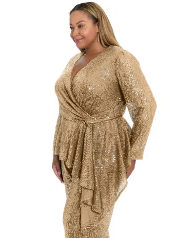 Muse Women's Long Sleeve Faux Twist Wrap Top In Brown