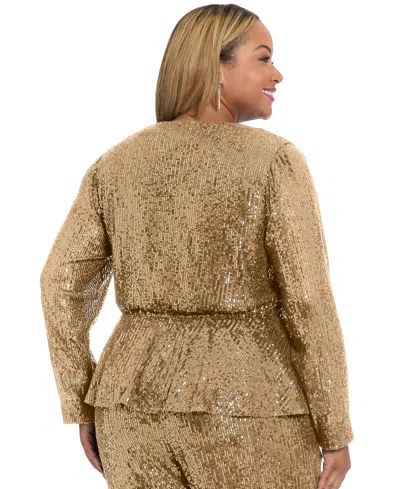 Muse Women's Long Sleeve Faux Twist Wrap Top In Brown