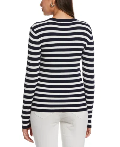 Ella Rafaella Women's Snap Trim Stripe Asymmetrical Sweater In Blue