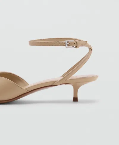 Mango Strappy Pointed Kitten Heels With Lace Up Front In Brown