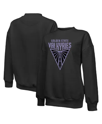 Majestic Women's Black Golden State Valkyries Primary Logo Drop Shoulder Tri-blend Pullover Sweatshirt In Black