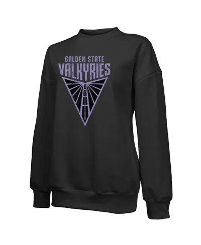 Majestic Women's Black Golden State Valkyries Primary Logo Drop Shoulder Tri-blend Pullover Sweatshirt In Black