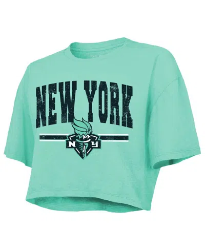 Majestic Women's Mint New York Liberty Chalk Stripe Boxy Crop Top In Green
