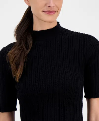 Anne Klein Ribbed Turtleneck Sweater In Black