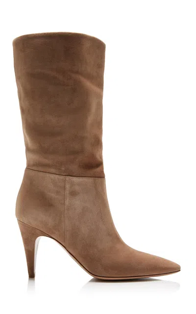 Gianvito Rossi Pointed Toe Suede Finish Ankle Boots In Brown