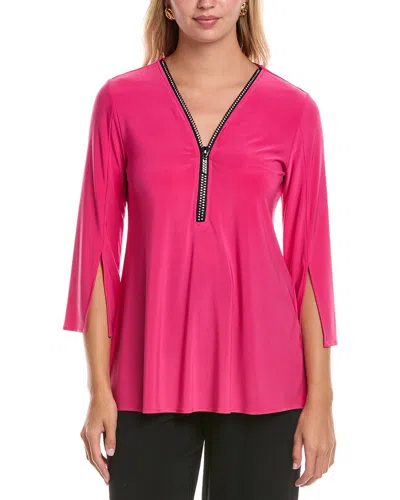 Joseph Ribkoff Embellished Zip Front Split Sleeve Tunic In Geranium In Purple