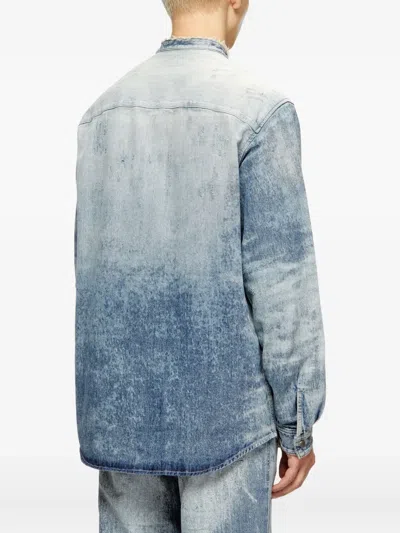 Diesel Denim Long Sleeve Shirt With Mandarin Collar In Blue
