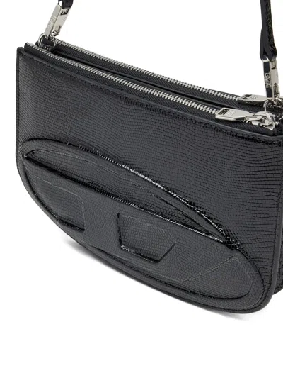Diesel Twin-double-pouch Embossed-leather Shoulder Bag In Black