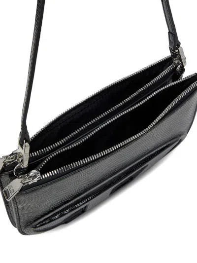 Diesel Twin-double-pouch Embossed-leather Shoulder Bag In Black