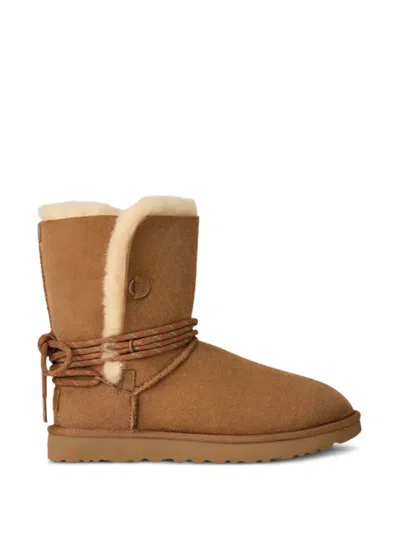 Ugg Logo-detail Shearling Boots In Brown
