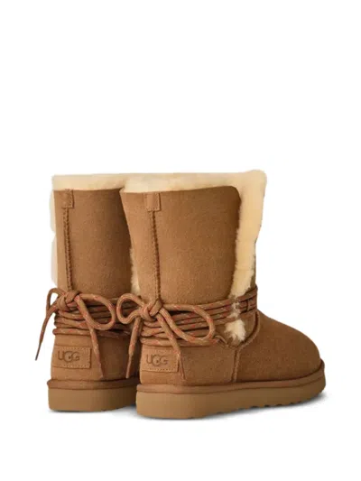 Ugg Logo-detail Shearling Boots In Brown