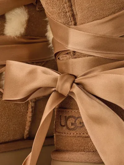 Ugg Logo-detail Shearling Boots In Brown