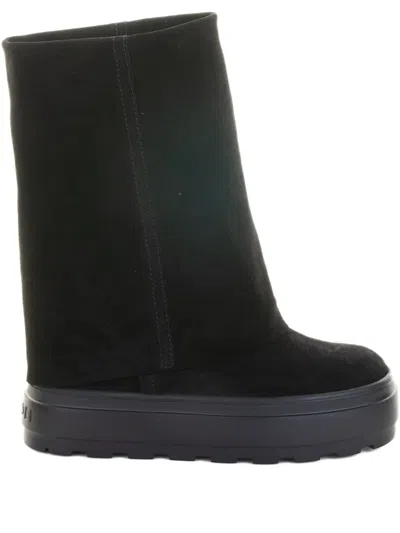 Casadei Black Boots With Turn-up With Platform In Suede Woman In Black