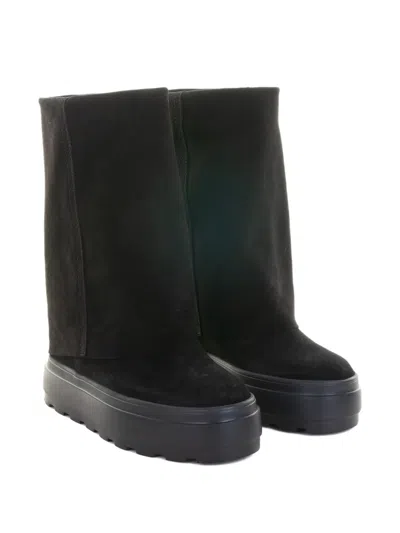 Casadei Black Boots With Turn-up With Platform In Suede Woman In Black