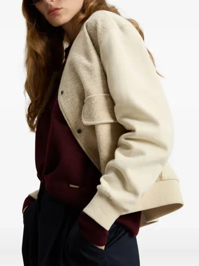 Woolrich Fleece Button-fastening Bomber Jacket In Neutral