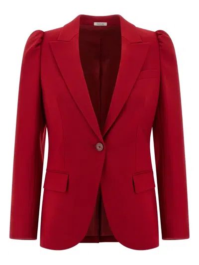 Alexander Mcqueen Mcqueen One-button Wool Grain De Poudre Jacket In Red