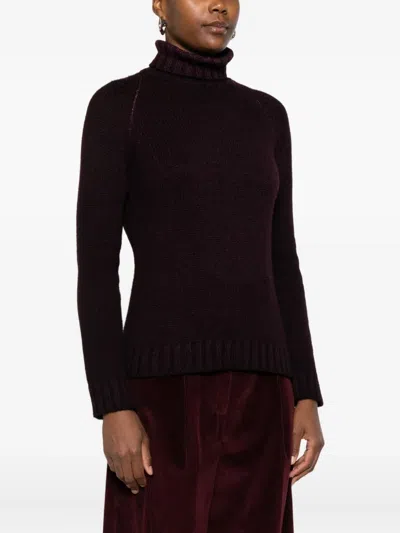 Base Purple Wool Turtle-neck Jumper In Brown