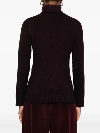 Base Purple Wool Turtle-neck Jumper In Brown