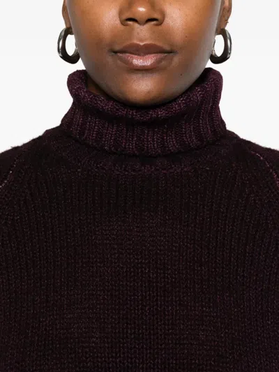 Base Purple Wool Turtle-neck Jumper In Brown
