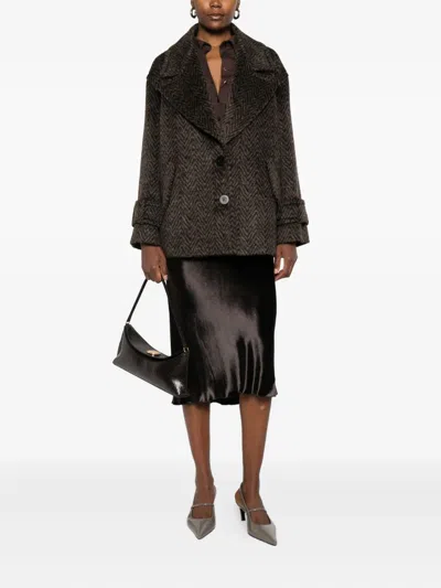 Dondup Herringbone-pattern Button Coat In Brown