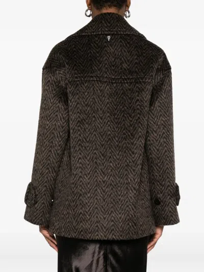 Dondup Herringbone-pattern Button Coat In Brown