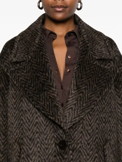 Dondup Herringbone-pattern Button Coat In Brown