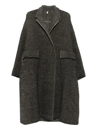 Boboutic Patch-pocket Herringbone Coat In Black