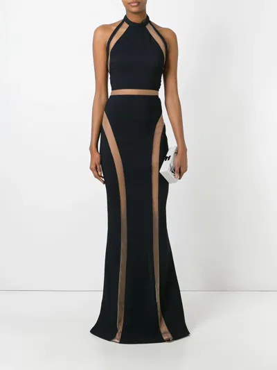 Balmain Sheer Panel Evening Gown In Black