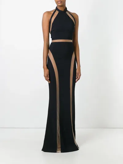Balmain Sheer Panel Evening Gown In Black