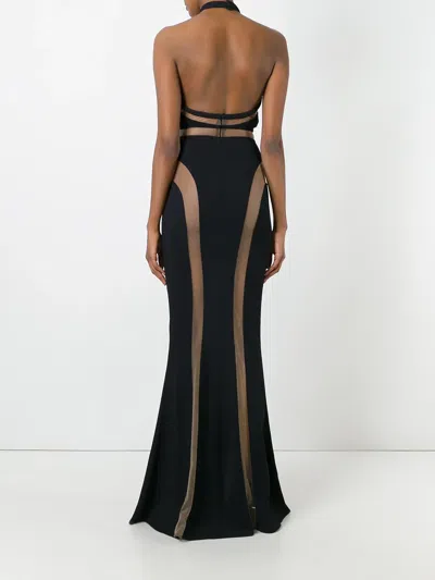 Balmain Sheer Panel Evening Gown In Black