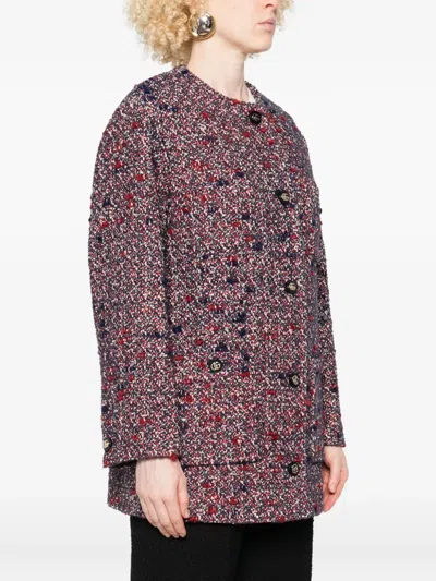 Gucci Multicolor Crewneck Jacket With Gg Logo On The Buttons In Wool Blend Woman In Blue